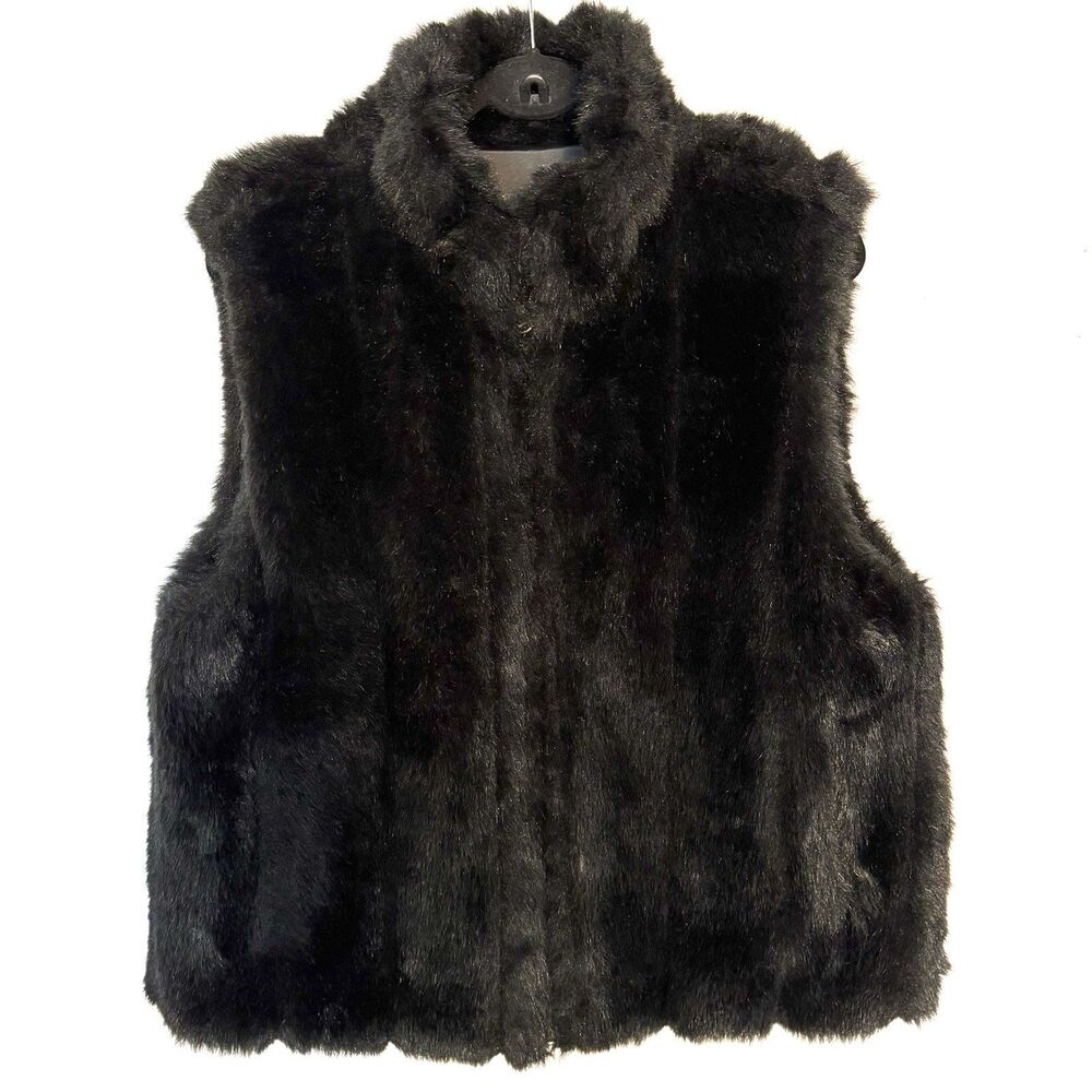 COACO Women’s L Reversible Black Vest Faux Mink Fur And PU Reverse Side Full Zip